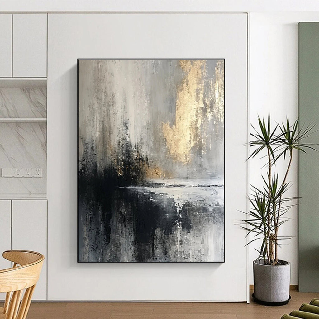 Gray and Gold Abstract Painting with Misty Ambiance ADGE067