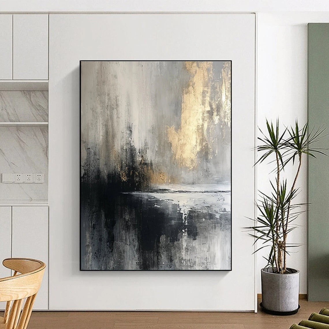 Gray and Gold Abstract Painting with Misty Ambiance ADGE067