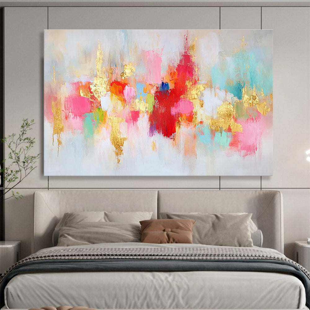 Gold Accented Colorful Abstract Painting with Sparkling Details DYP423