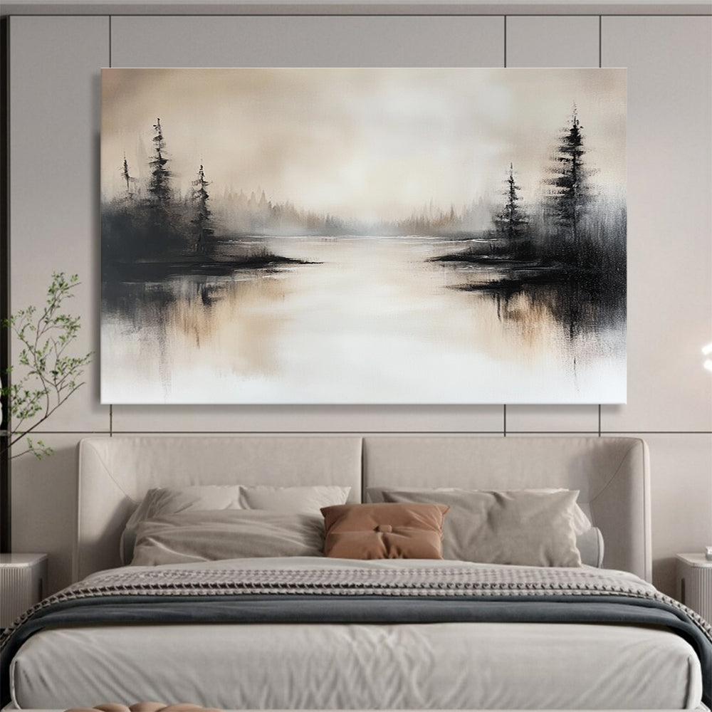 Misty Landscape Abstract Painting with Soft Grays and Browns DYP213