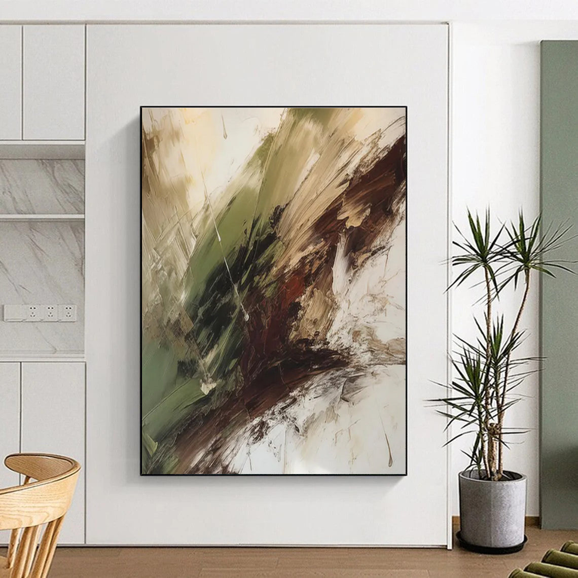 Green and Brown Fusion Abstract Painting with Dynamic Textures ADGE118