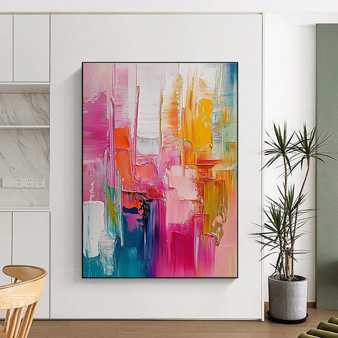 Pink Orange Abstract Painting with Thick Palette Knife Textures GER497