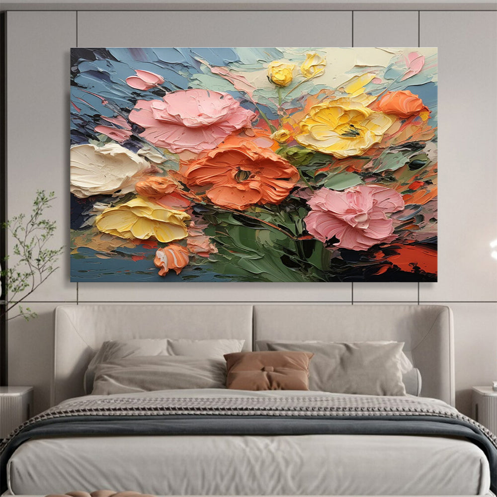 Impasto Floral Bounty Abstract Painting with Rich Color Palette THY295