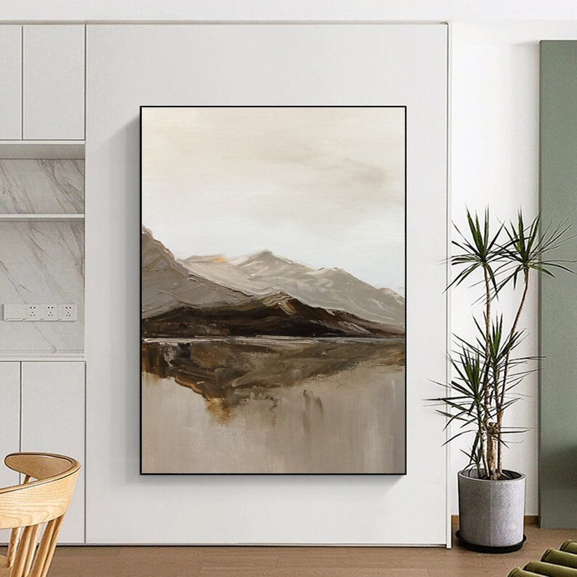 Mountain and Lake Reflection Abstract Painting ADGE358