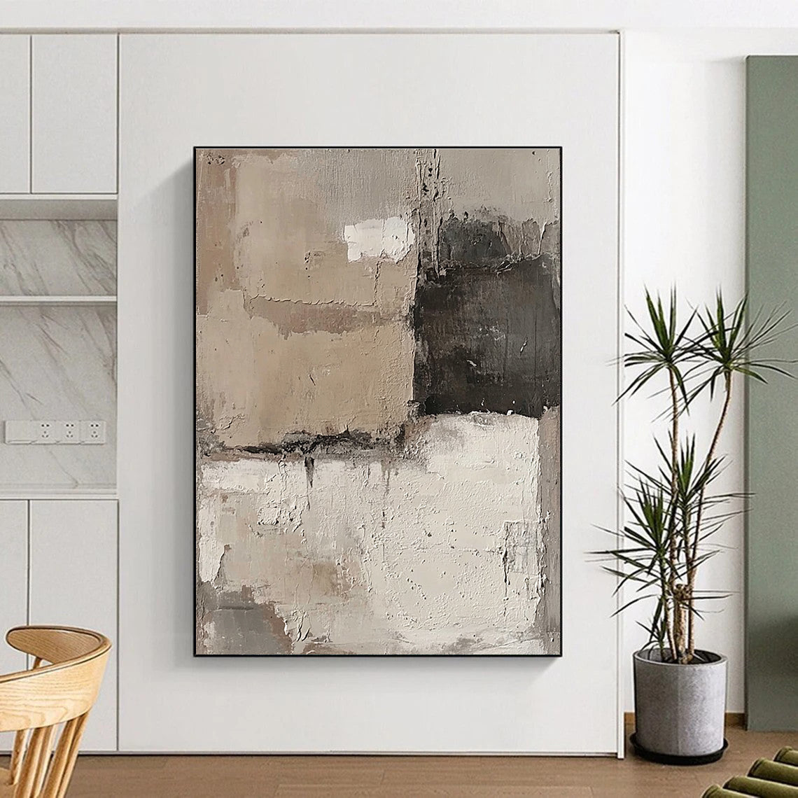Beige and Gray Abstract Painting with Subtle Layers GER453