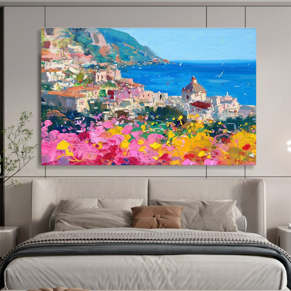 Colorful Coastal Town Abstract Painting THY473