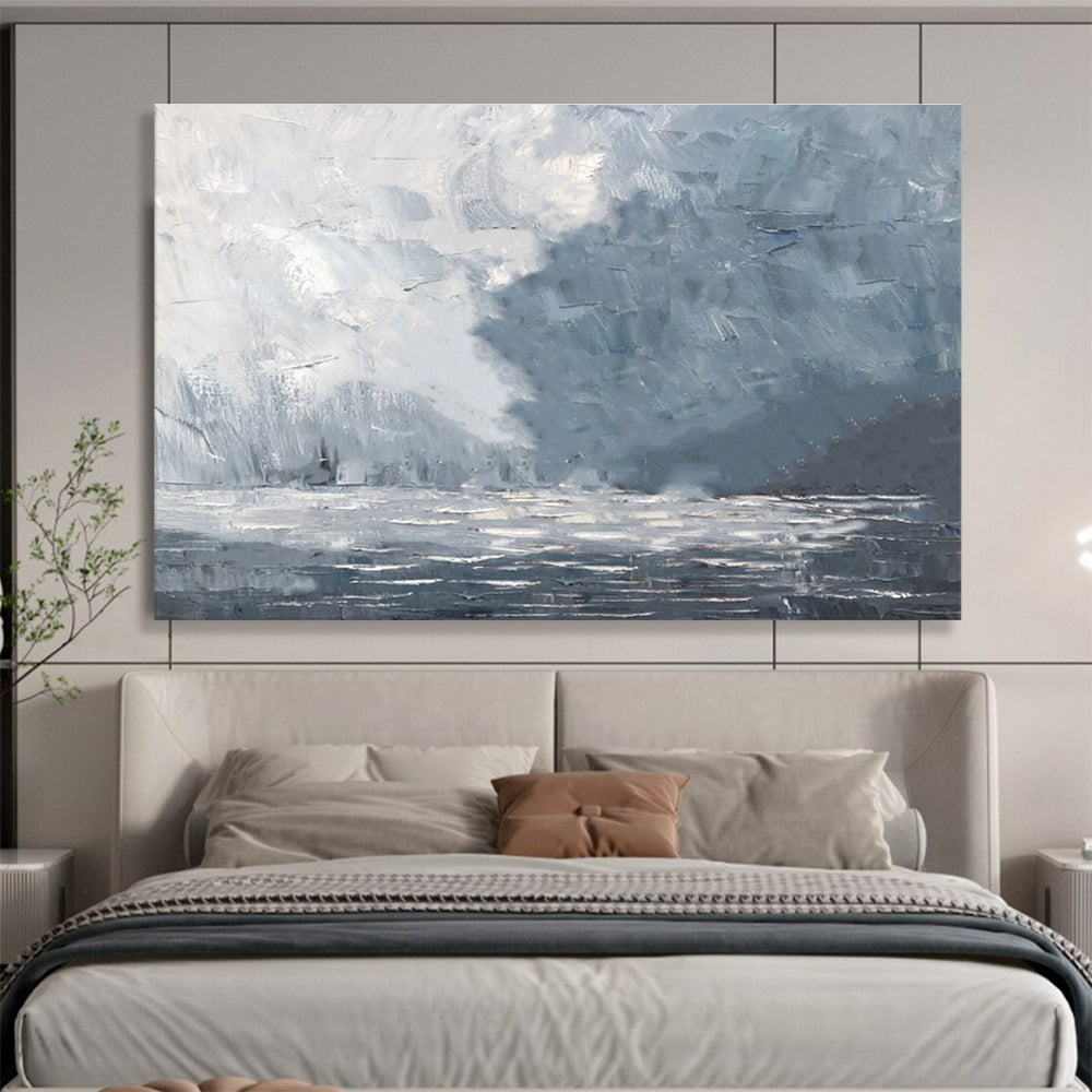 Misty Sea Abstract Painting with Gray and White Tones THY317
