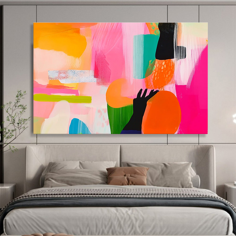 Pink and Colorful Abstract Painting with Playful Shapes DYP458