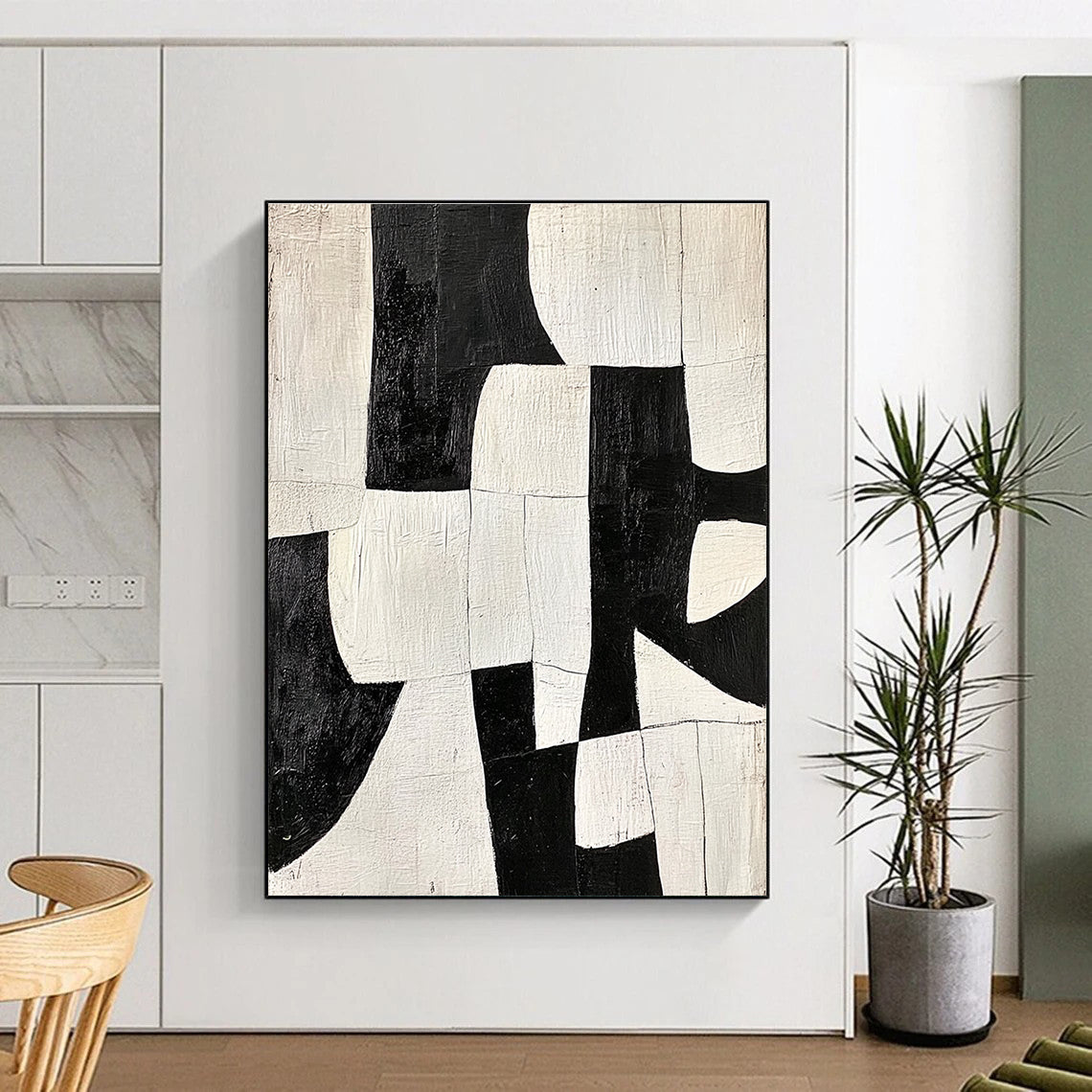 Black - and - White Patchwork Abstract Painting GER323