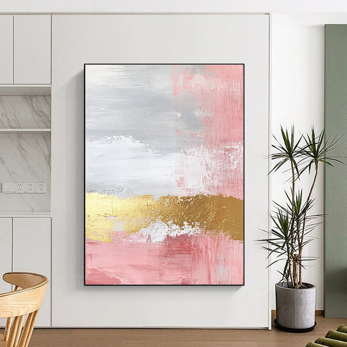 Pink and Gold Abstract Painting with Soft Textures GER443