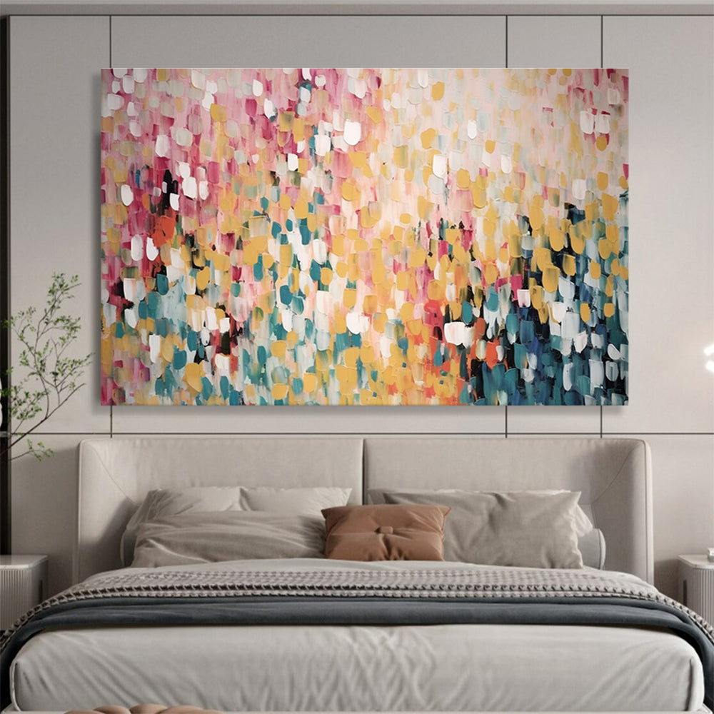 Pastel Color Block Abstract Painting with Pink, Yellow, and Blue Hues THY166