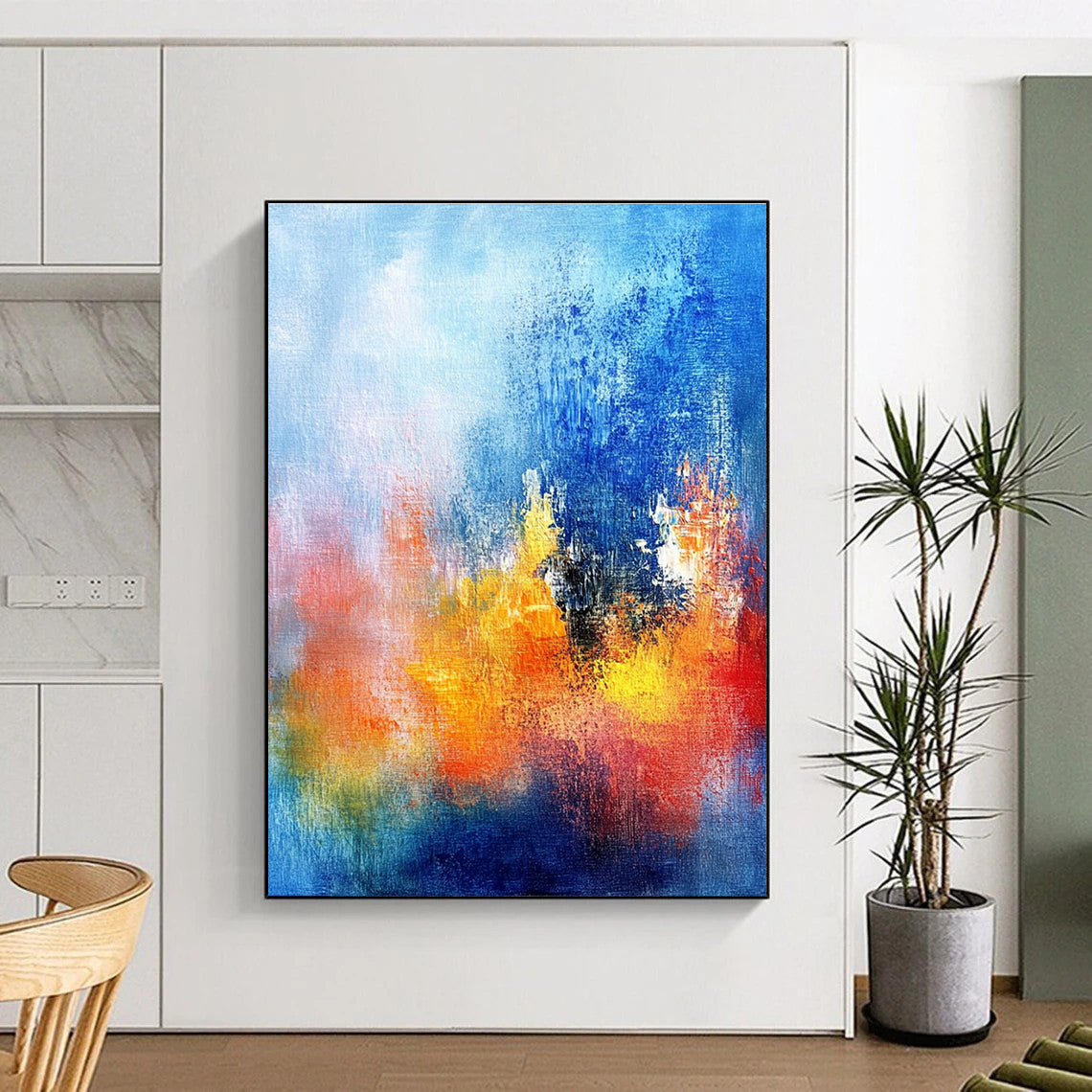 Blue Orange Abstract Painting with Blended Hues GER514