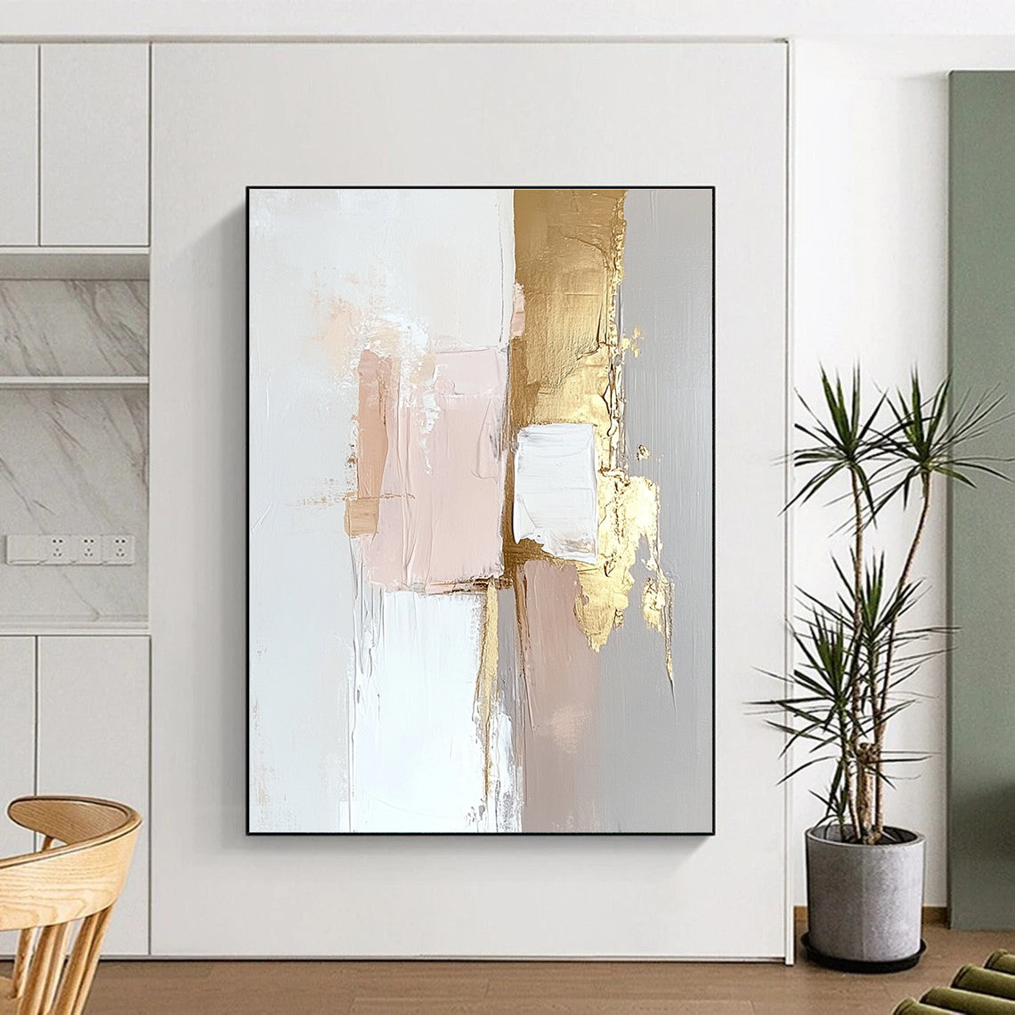Pink and Gold Abstract Painting with Soft Layers GER471