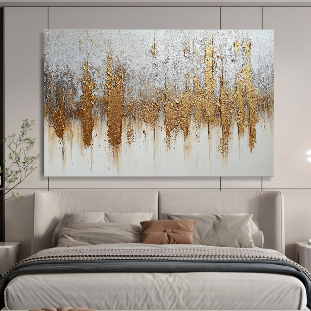 Gold and Silver Abstract Painting with Metallic Textures DYP368