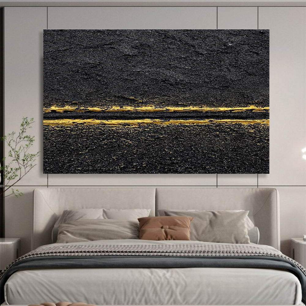 Black Gold Abstract Painting with Sleek - Sophisticated Lines THY367