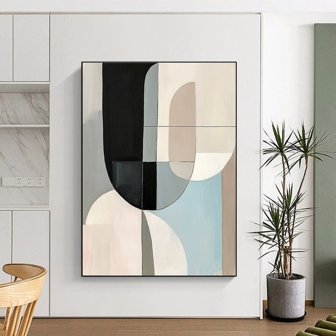 Multicolor Geometric Abstract Painting with Interlocking Shapes GER169