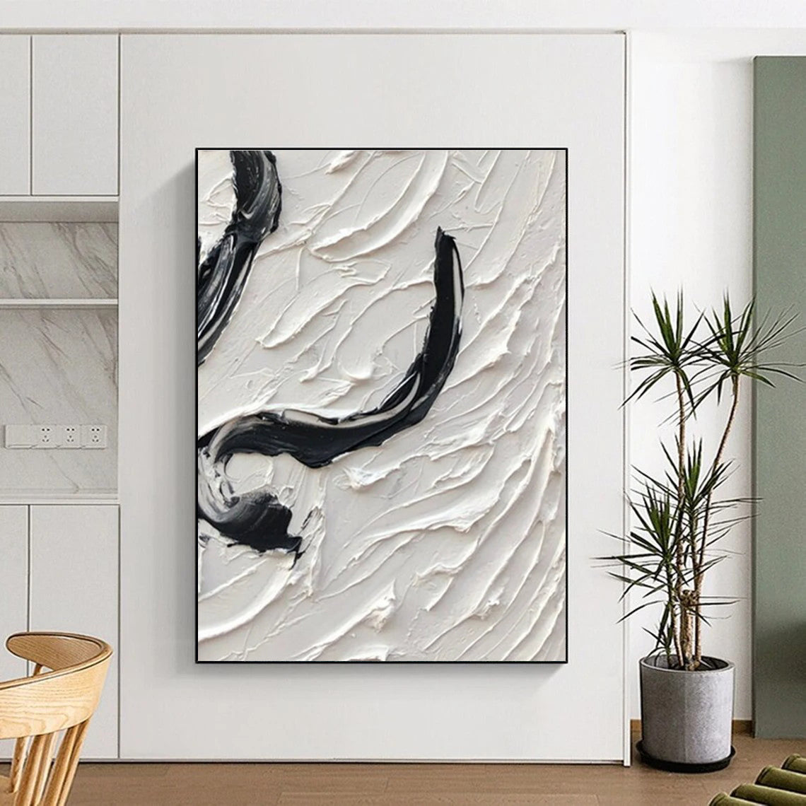 Black and White Textured Swirl Abstract Painting ADGE400