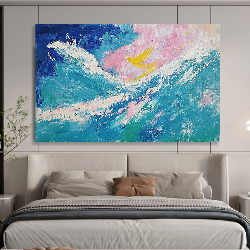 Sea and Bird Abstract Painting with Blue and Yellow Tones DYP522