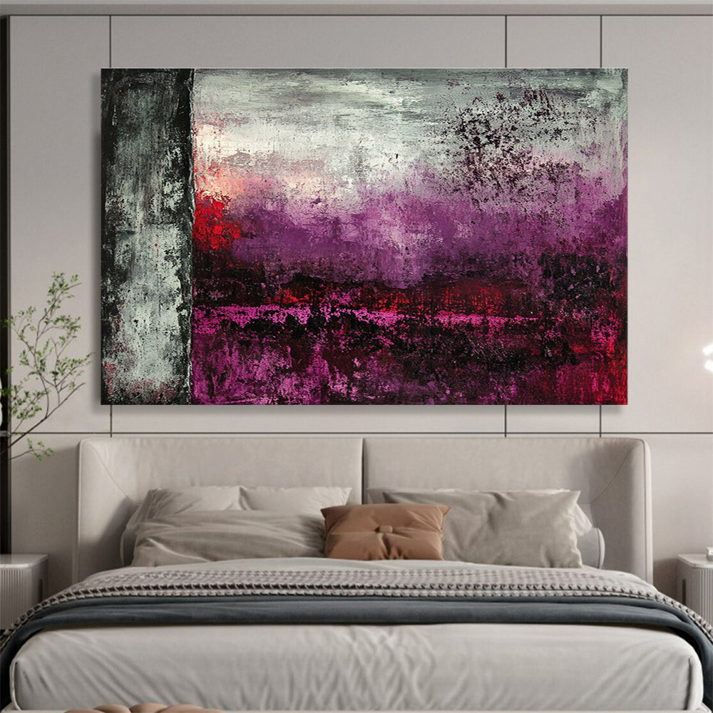 Dark Toned Abstract Landscape Painting with Purple and Red DYP492