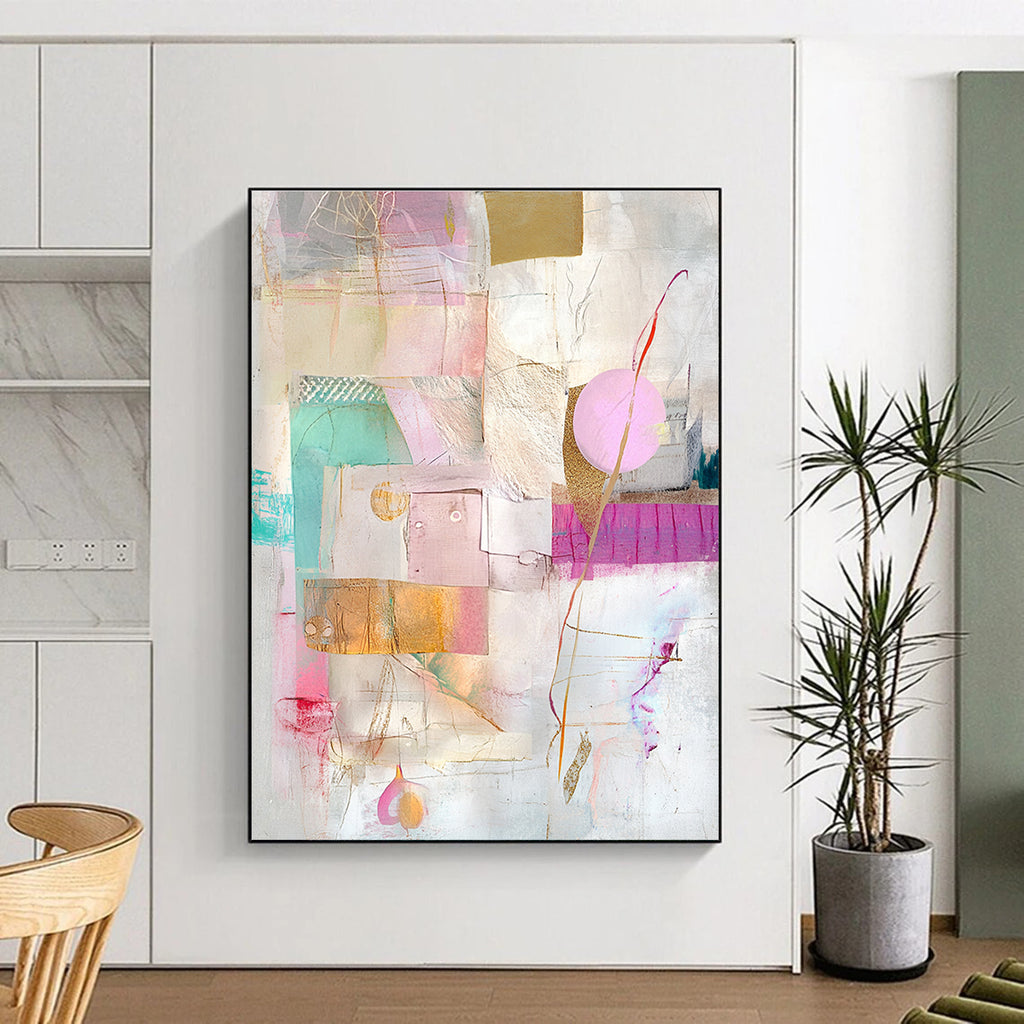 Delicate Mixed Media Abstract Collage with Pastel Tones GER206