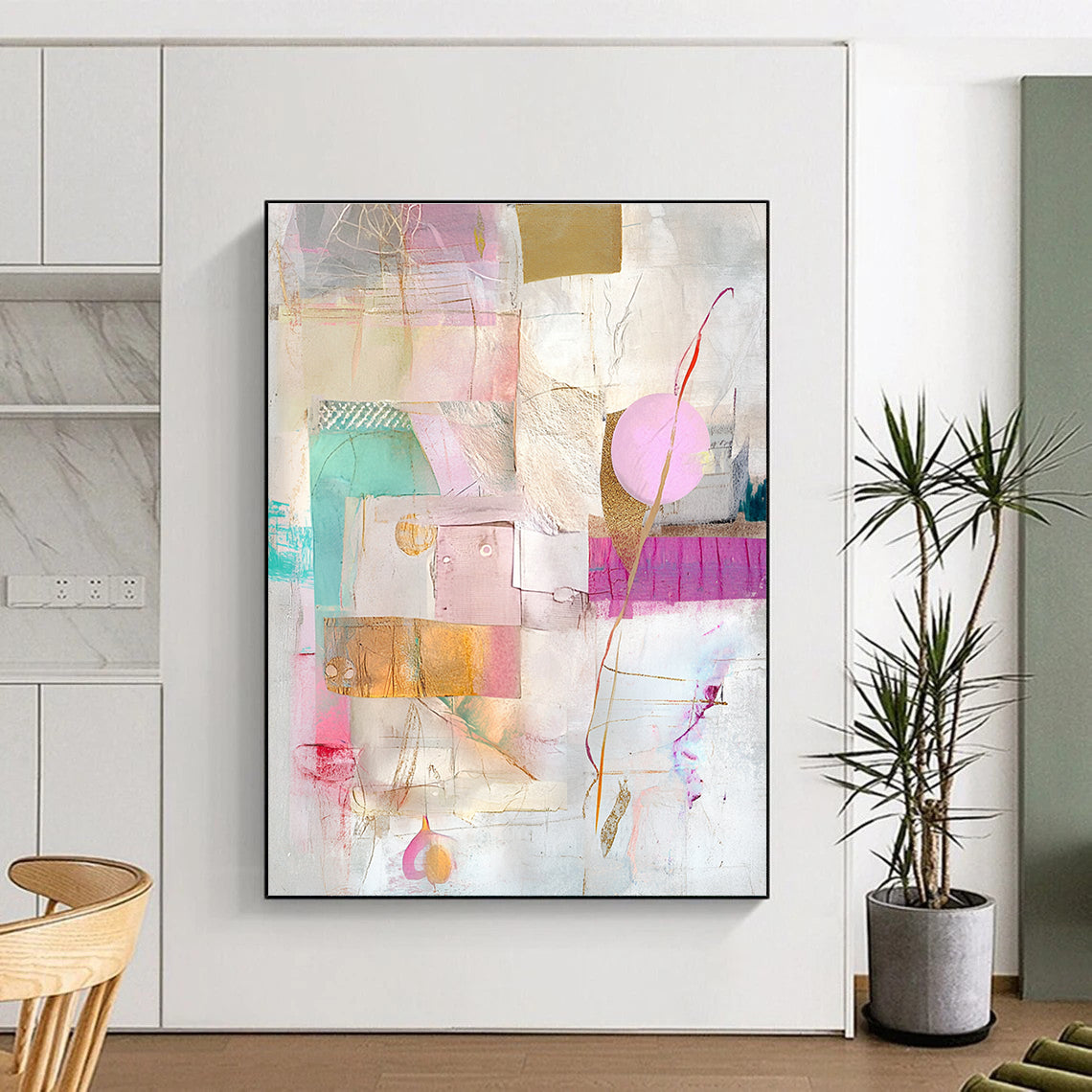 Delicate Mixed Media Abstract Collage with Pastel Tones GER206