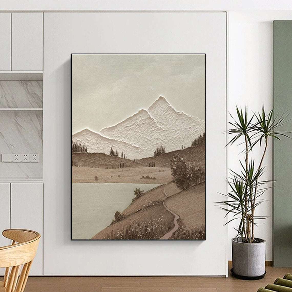 Neutral - toned Mountain Landscape Abstract Painting ADGE268