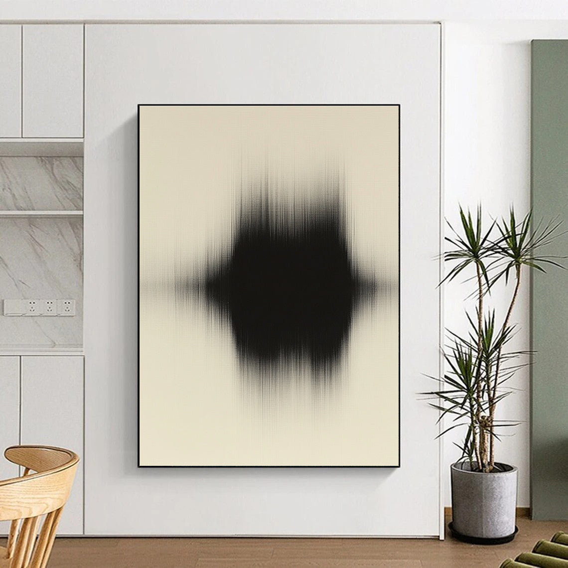 Black Beige Blurred Shape Abstract Painting GER844
