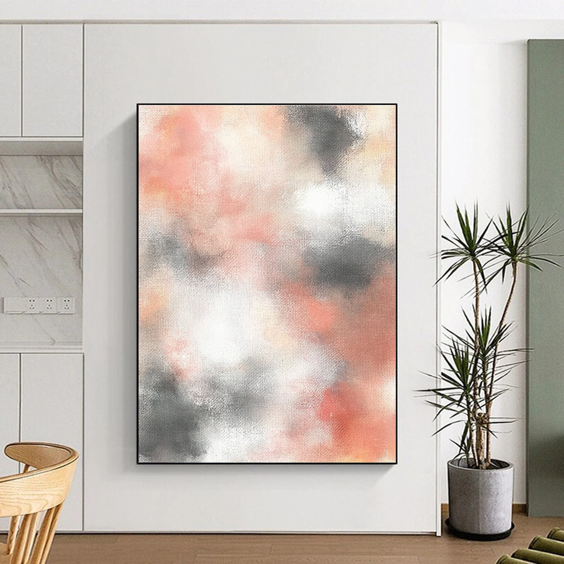 Soft Coral and Gray Blends Abstract Painting GER872