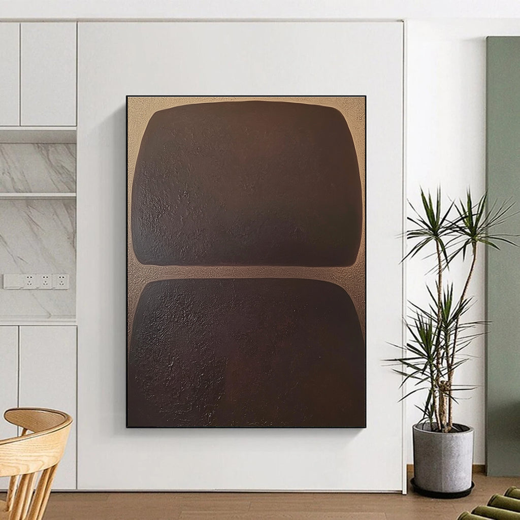 Brown Rectangular Abstract Painting with Textured Surfaces GER061