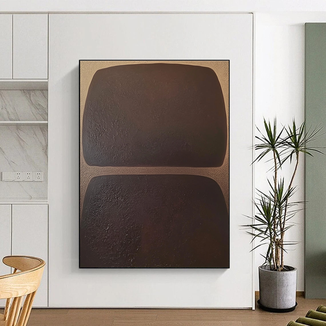 Brown Rectangular Abstract Painting with Textured Surfaces GER061