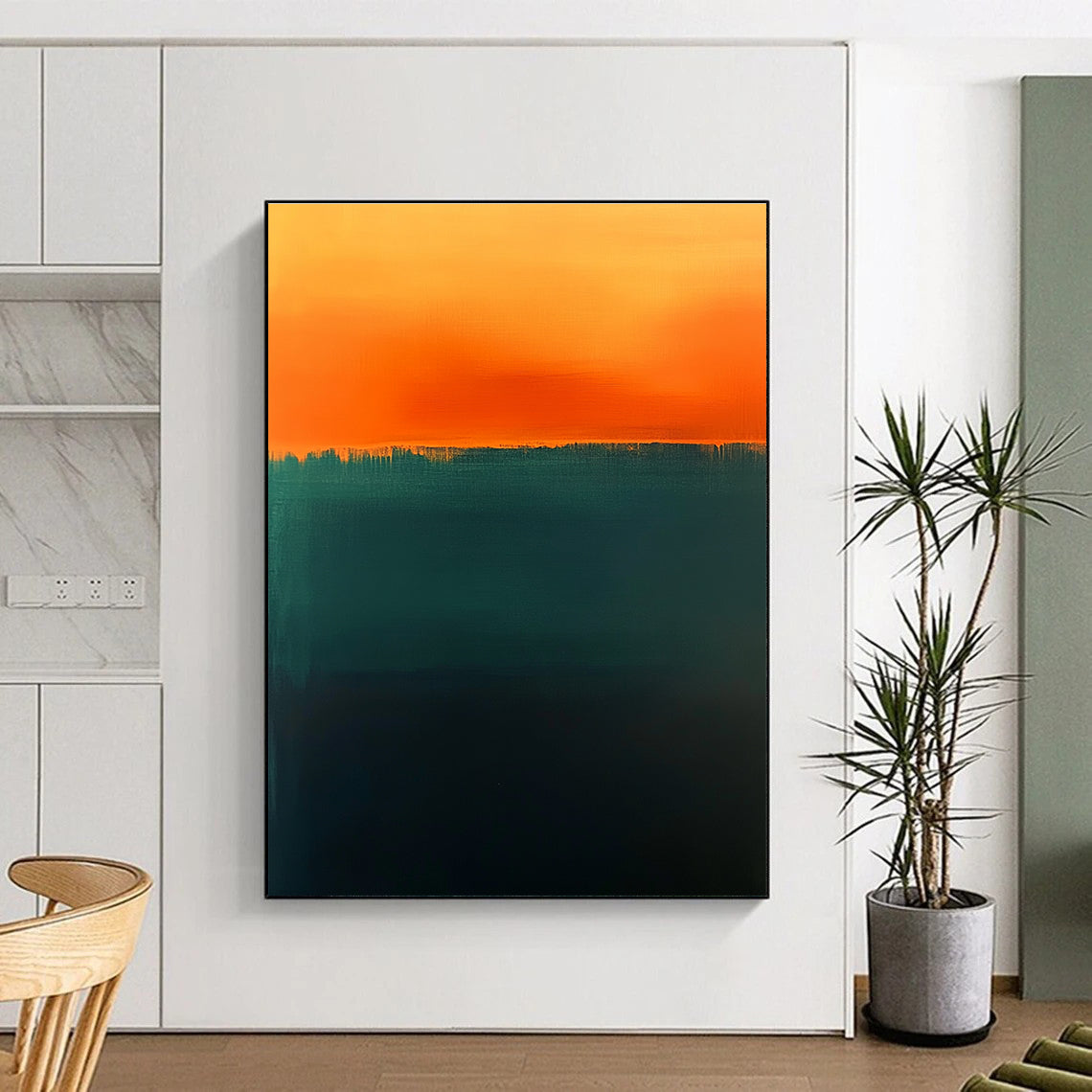 Orange and Deep Green Abstract Landscape - Inspired Painting GER223
