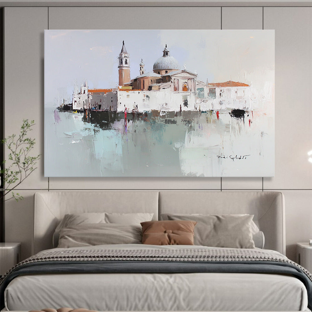 Venice Architecture Abstract Painting with White and Gray Tones DYP568