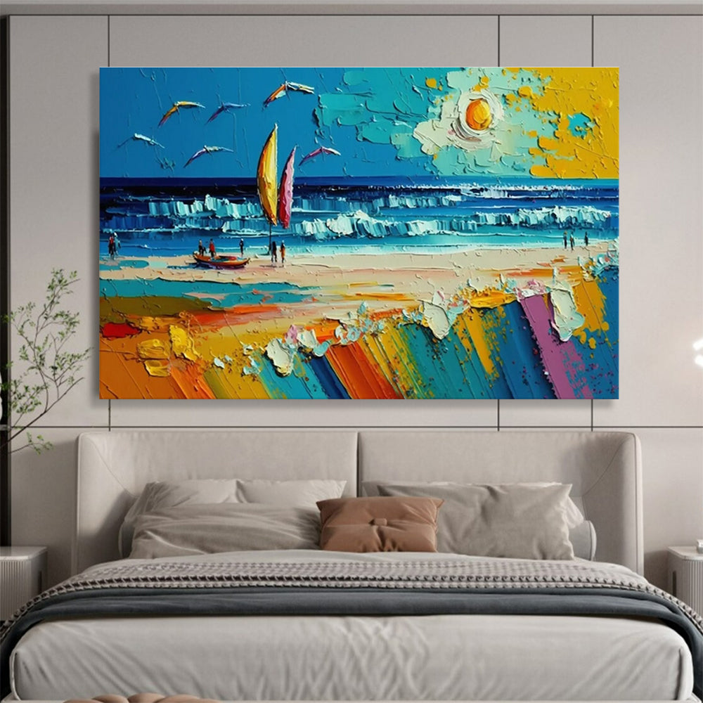 Beach Activity Abstract Painting with Colorful Beach Scenes THY313