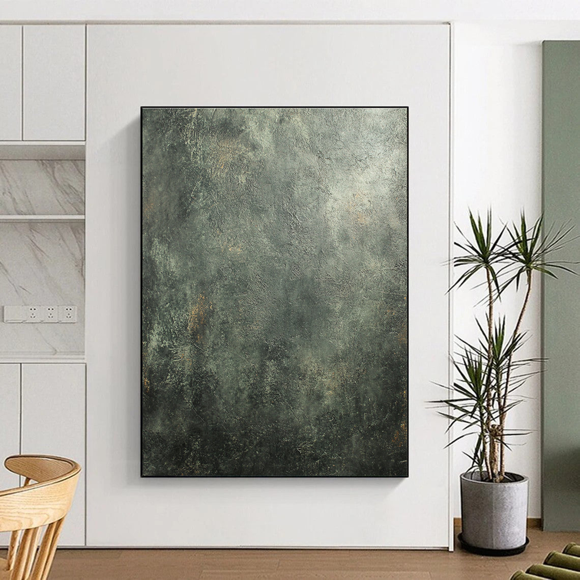 Dark Green Textured Abstract Painting with Mossy Undertones GER104