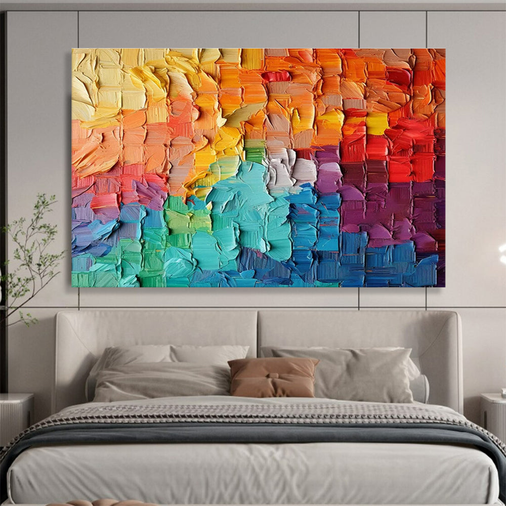 Rainbow Palette Knife Abstract Painting with Layered Color Squares THY299