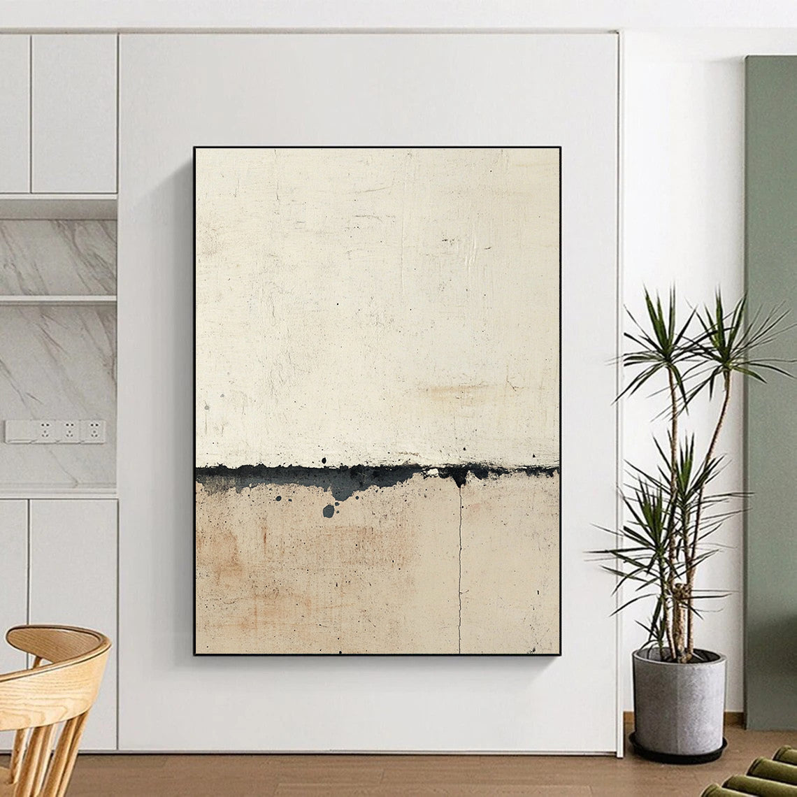 Large abstract painting depicting the transition between concrete and sand with soft edges and subtle tones in a Rothko-inspired style.STSC701