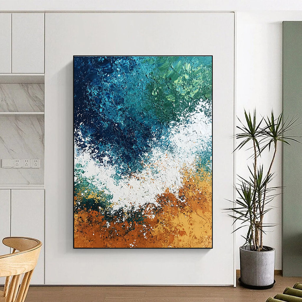 Blue and Green Ocean Wave Abstract Painting with Textured Layers GER581