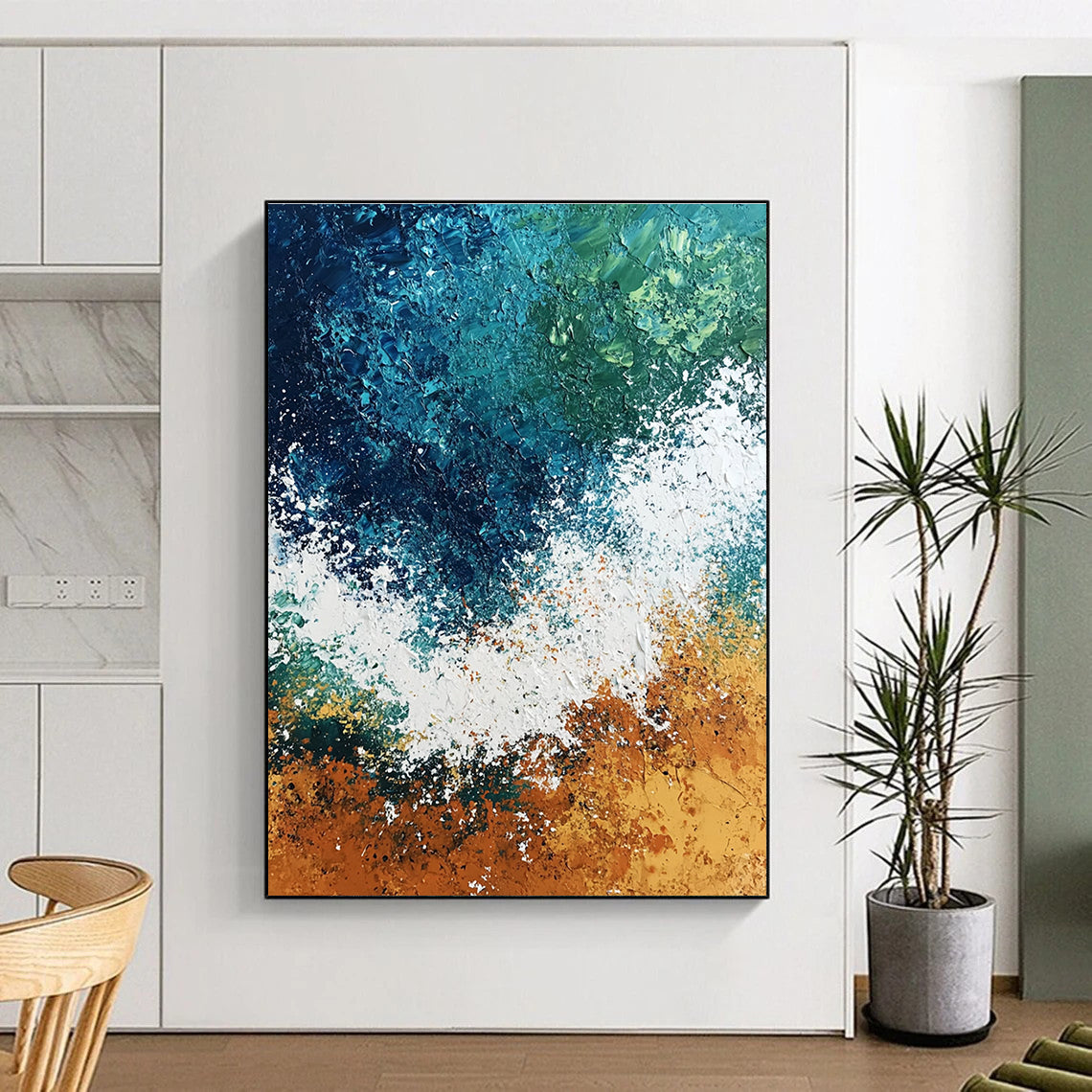 Blue and Green Ocean Wave Abstract Painting with Textured Layers GER581