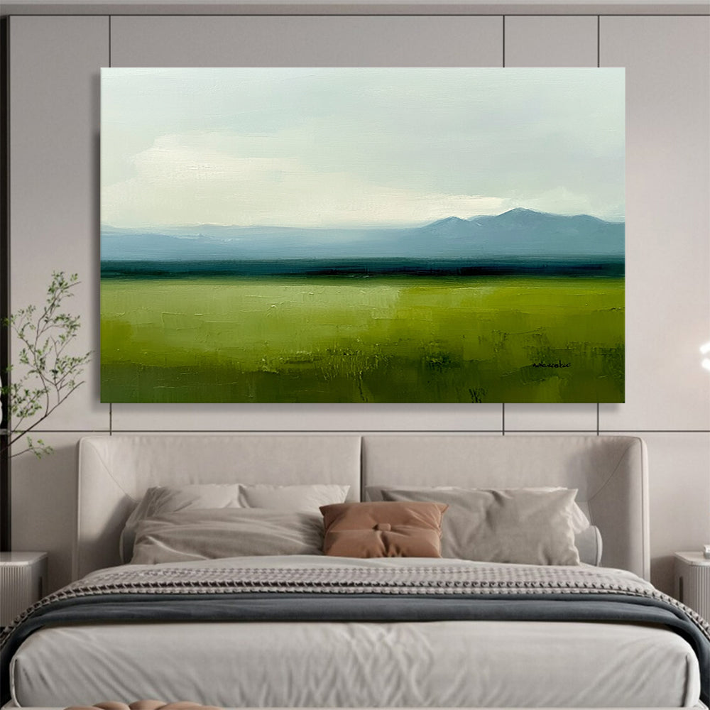 Vast Green Plain Abstract Painting with Green and Blue Tones DYP567