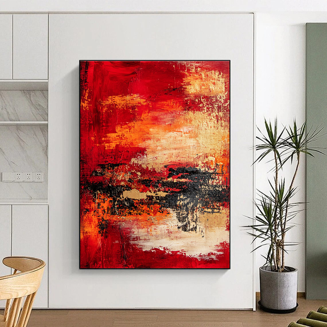 Red Orange Abstract Painting with Textured Layers GER730