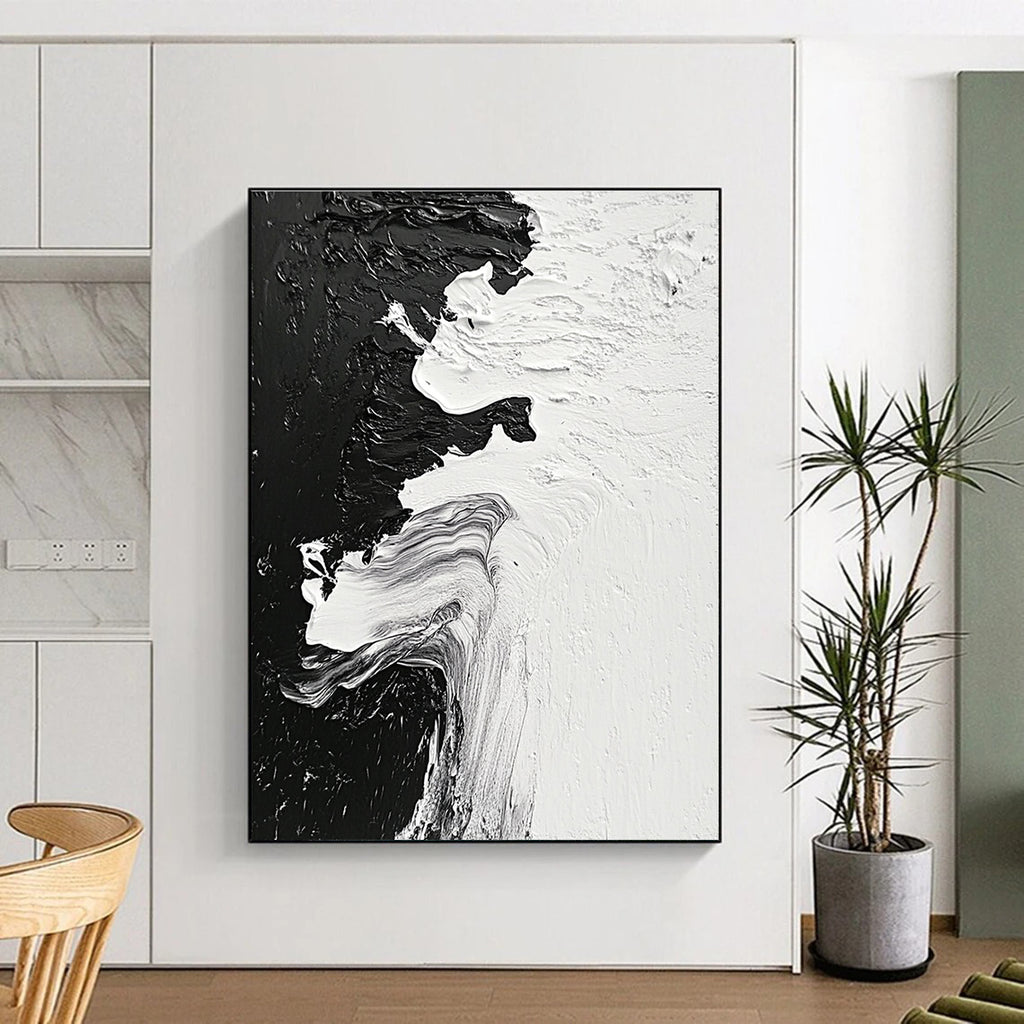 Black White Flow Abstract Painting with Textured Strokes GER350