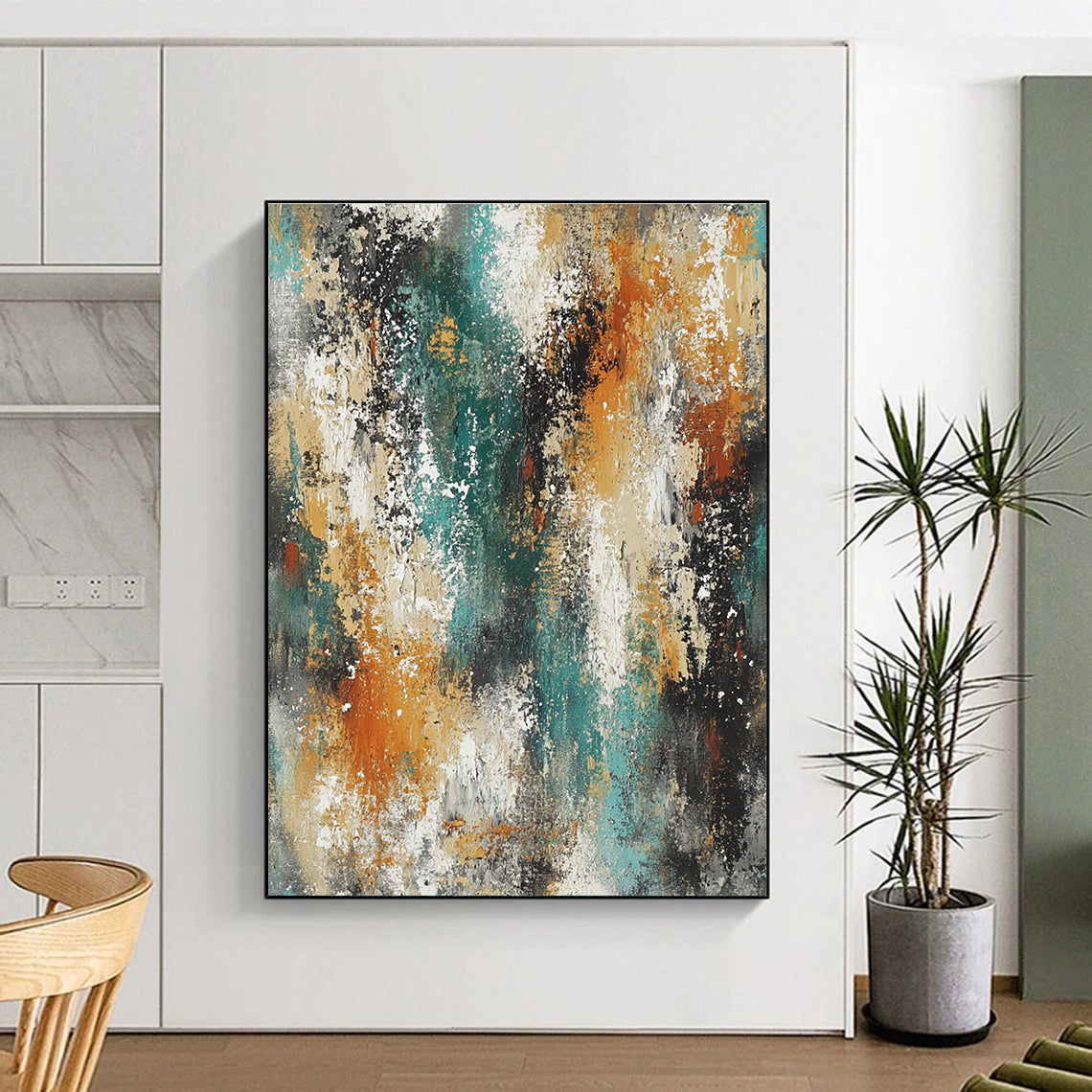 Teal Orange Abstract Painting with Textured Layers GER783