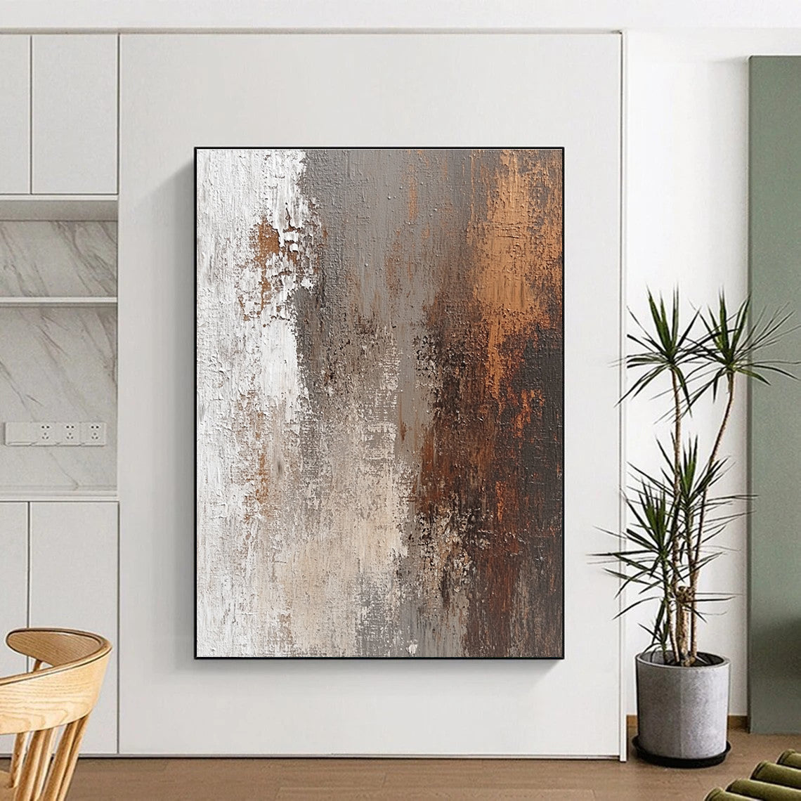 Rustic Brown and Gray Abstract Painting with Weathered Textures GER115