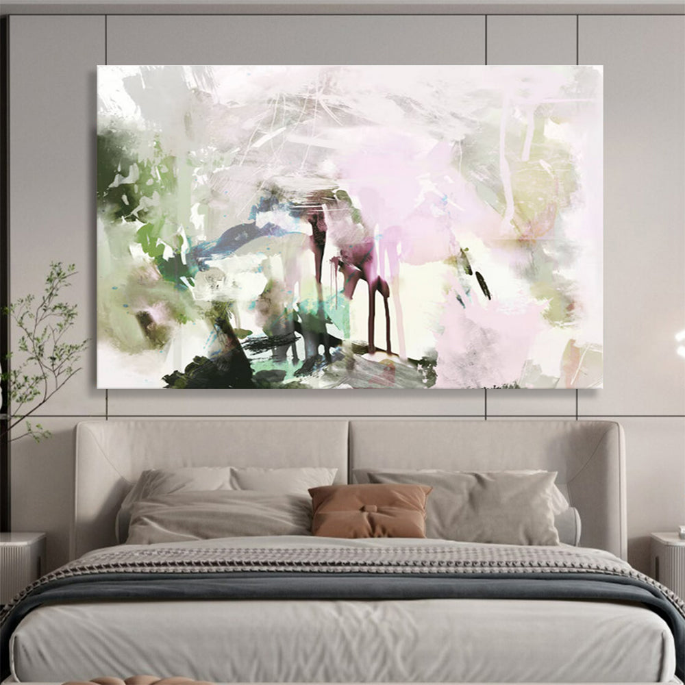 Pastel Toned Abstract Painting with Green and Pink Hues (Repetition) THY119