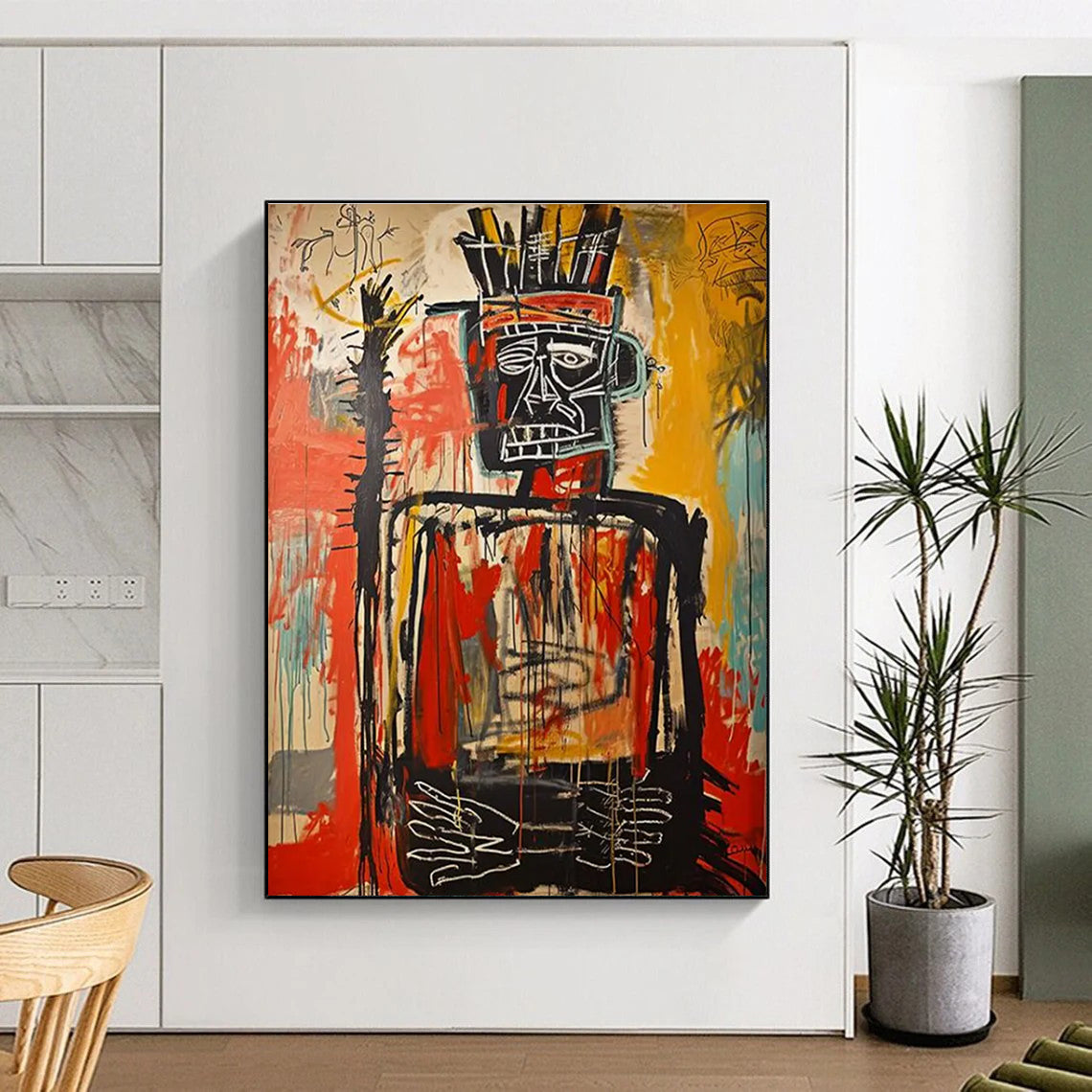 Tribal Chief Figure with Dripping Paint Abstract Painting ADGE108