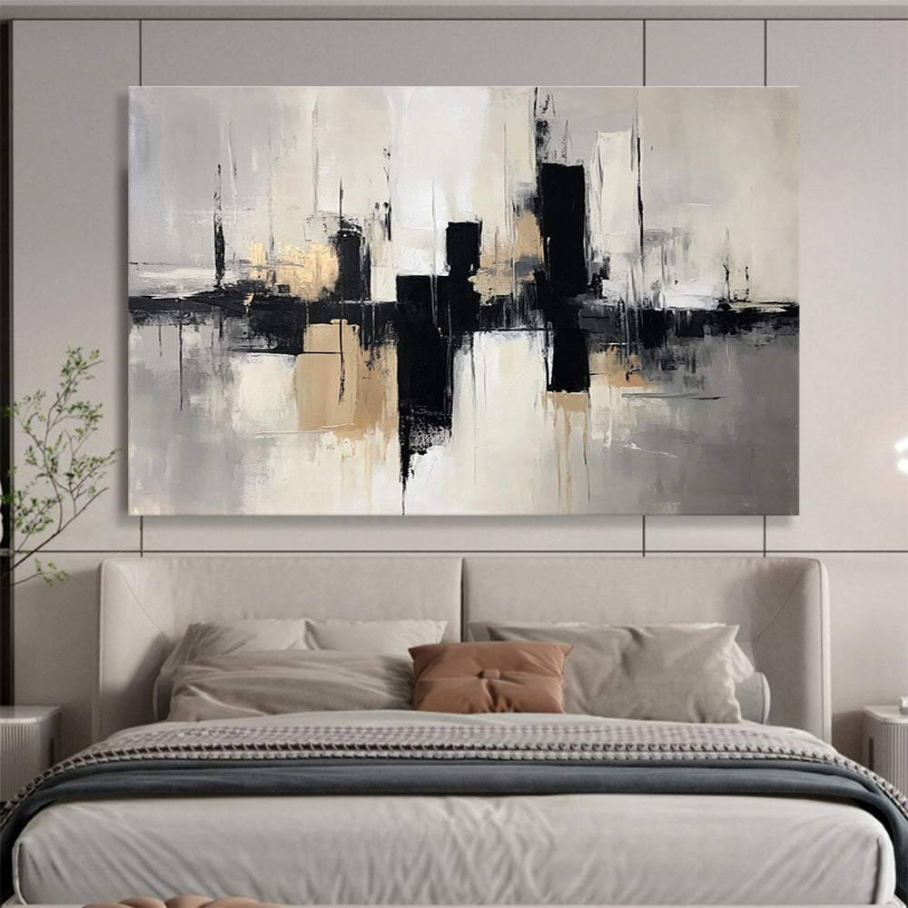 Grey Black and Gold City Abstract Painting with Reflection Details DYP178