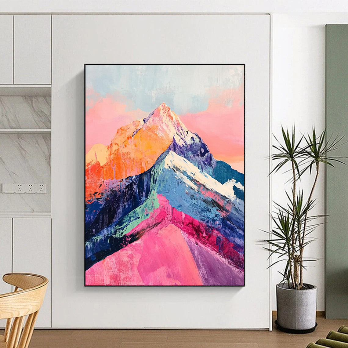 Colorful Mountain Peak Abstract Painting with Pink and Orange ADGE283