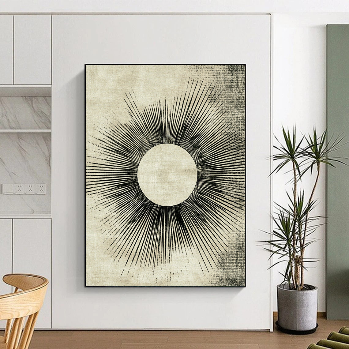 Sunburst Abstract Painting with Radiating Lines GER114
