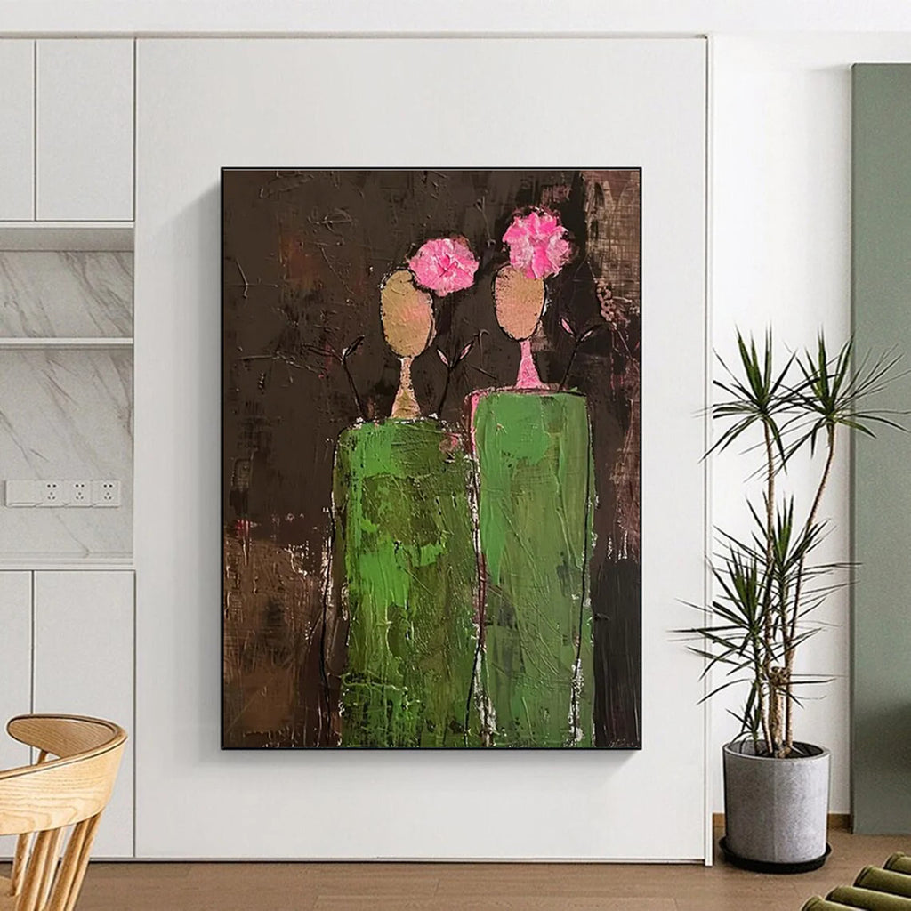 Green and Pink Flower - Head Figures Abstract Painting ADGE080