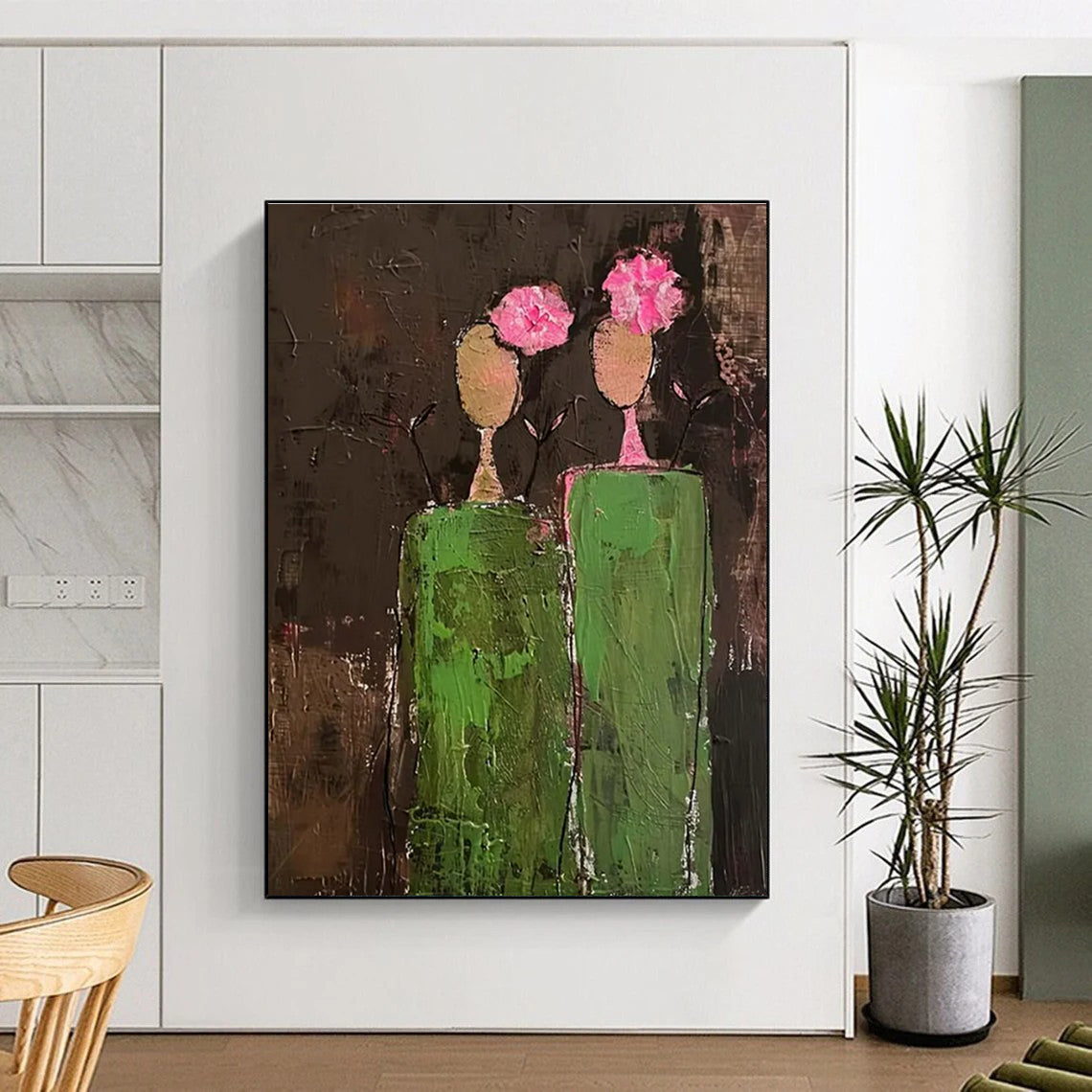 Green and Pink Flower - Head Figures Abstract Painting ADGE080